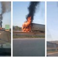 Kolaps na autoputu: Gori kamion, cela kabina u plamenu, stvaraju se duge kolone VIDEO