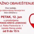 Crveni krst u Leskovcu organizuje akciju davanja krvi 12. juna