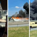 Gust crni dim na auto-putu: Zapalio se kamion, vatrogasci se borili sa vatrenom stihijom (video)