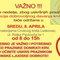 Zbog uskršnjih praznika akcija dobrovoljnog davanja krvi u sredu