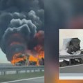 Sudar dva kamiona na autoputu, šleper u plamenu: Obustavljen saobraćaj kod Šimanovaca VIDEO