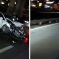 Stravičan sudar, automobil smrskan. U smeru ka auto-putu stvaraju se zastoji (video)