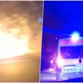 Auto sleteo s puta pa se zapalio! Saobraćajna nesreća kod Velike Moštanice, ima povređenih! Dramatični snimci (video)