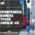 Privremena izmena trase od Autobuske u Kragujevcu do Vinjišta