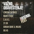 IZMENA SATNICE NA MAIN STAGE-U ZAVRŠNE VEČERI ARSENAL FESTA