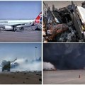 Totalni haos na pisti: Ljudi se razbežali na sve strane, vidi se kako doleće projektil i razara avion (Video)