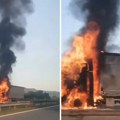 Zapalio se kamion na auto-putu Beograd-Niš, saobraća se preticajnom trakom