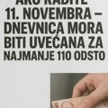 Ako radite 11. novembra – dnevnica mora biti uvećana za najmanje 110 odsto