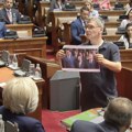Tenzije, ukori, pudlice i kumovi: Burno u Skupštini, Brnabić izrekla opomenu Ćuti, on prišao govornici sa transparentom