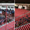 Navijači Leha pod pratnjom došli na Marakanu: Lomili izloge u centru Beograda, evo gde su smešteni na stadionu
