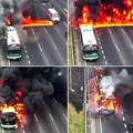 Ljudi panično beže, požar zahvatio ceo auto-put! Goreo autobus, pa se vatra proširila - pogledajte snimak (video)