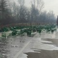 (Foto) Reka piva na putu u Srbiji, bukvalno! Iz kamiona poispadale silne gajbice, razbijene flaše na sve strane, put blokiran