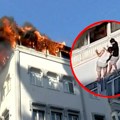 Vise sa petog sprata, sekunde ih delile od jezive smrti! Dramatični snimci požara u stambenoj zgradi, za par minuta sve…