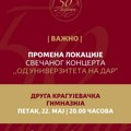 Koncert „Od Univerziteta na dar“ premešten u hol Druge kragujevačke gimnazije