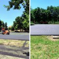 (Foto) Izvode se radovi u Kisaču: Novi asfalt za školsko igralište, parkinge i trotoare