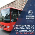 Privremena izmena trase na autobuskim linijama 13, 14, 26 i 601 u Kragujevcu