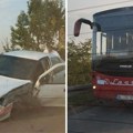 Sudar automobila i autobusa kod Obrenovca: Bočna strana putničkog vozila uništena