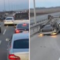 Auto završio na krovu na Pupinovom mostu: Stravična nesreća, Hitna pomoć zatekla krvavog čoveka (video)