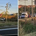 Automobil sleteo na šine, pa završio na krovu: Nesreća na Pančevačkom mostu