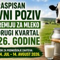 Raspisan javni poziv za premiju za mleko za drugi kvartal 2026. godine
