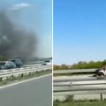Veliki požar na auto-putu Miloš Veliki: Stvaraju se zastoji kod Beograda (video)