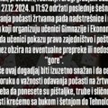 Učenici Gimnazije i Ekonomske škole za sutra najavljuju poslednje šesnaestominutno okupljanje, pozivaju građane da se…