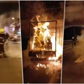 Veliki požar kod Sremske Mitrovice Kamion u plamenu, gori prikolica puna toalet papira, vatrogasci i policija na terenu video