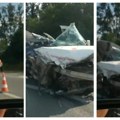 Prvi snimci nesreće na auto-putu Miloš Veliki: Automobil potpuno smrskan nakon direktnog sudara kamiona i automobila VIDEO