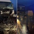 Smrskane kabine u nesreći na Ibarskoj! Težak sudar 2 kamiona, formirale se velike kolone (VIDEO)