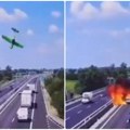 Kamere snimile tragediju u Italiji: Avion pao nasred auto-puta, vozači morali da prođu kroz plamen (VIDEO)