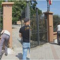 Prekrečeni natpisi "Ćaci je živ" i "Gde ste naci" na Jovinoj gimnaziji