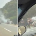 Izgoreo automobil, stvaraju se zastoji: Dramatične scene na auto-putu ka Nišu (video)
