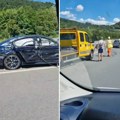 (VIDEO) sudar dva vozila, BMW razlupan! Saobraćajna nesreća na auto-putu Miloš Veliki
