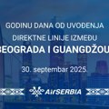 Er Srbija obeležava godinu dana direktne avio-linije između Beograda i Guangdžoua