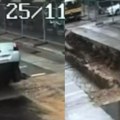 Vozi polako, a onda direktno "nosem" u rupu! Snimljen nesvakidašnji saobraćajni incident: Celo vozilo završilo prevrnuto…