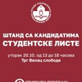 Štand sa kandidatima Studentske liste danas u Aranđelovcu