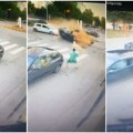 Strašan udes u Banjaluci: Auto "poleteo" posle sudara i umalo promašio ženu, dvoje povređeno (VIDEO)
