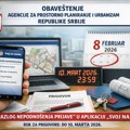 Obaveštenje Agencije za prostorno planiranje i urbanizam Republike Srbije