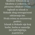 Studenti Tehnološkog fakulteta u Leskovcu na plenumu odlučili da izađu iz blokade zbog nemogućnosti da se ona održi, borbu…