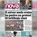 „Nova“ piše: U zatvor može svako ko poziva na protest ili kritikuje vlast