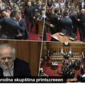 (Video)U Skupštini Srbije udaranje u klupe, pištaljke, zaletanje na predsedavajućeg