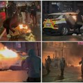 Gori centar grada zbog napada nožem na žene i decu! Tuča sa policijom, zapaljeno i vozilo, lete flaše (video)
