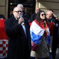 Протест проусташке странке испред Српског народног вијећа у Загребу