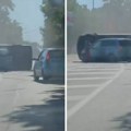 Udes kod zatvora u Pančevu: Kombi ostao da leži prevrnut, a u pitanju je vozilo stranih državljanina