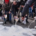 Prosuto mleko ispred Skupštine grada Kraljeva: Protest zbog najave manje otkupne cene za pet dinara